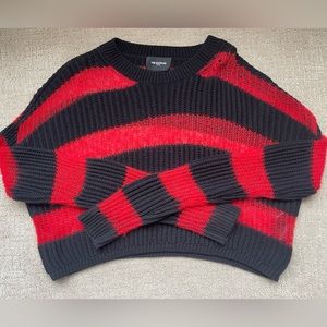 The Kooples Stripped Red and Black Cropped Sweater, Size Small